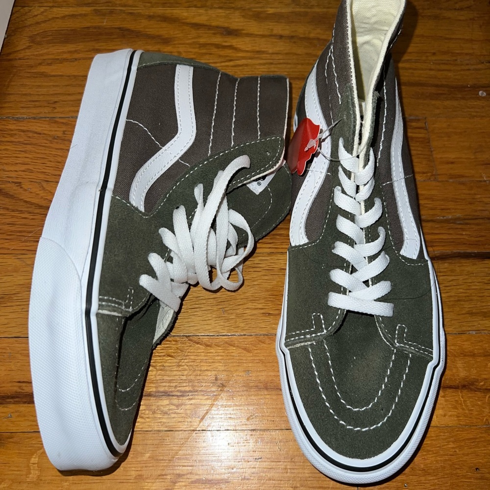 Vans sk8 high top sneakers, army green , women 9,men 7.5